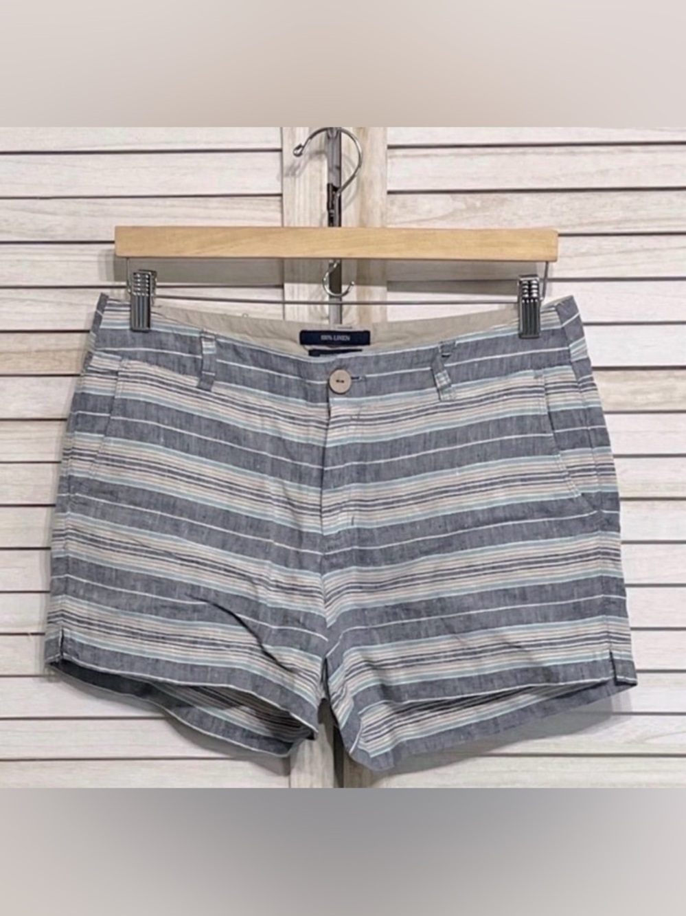 British Khaki Blue & Tan Striped Linen Shorts Size 4 PRICE FIRM